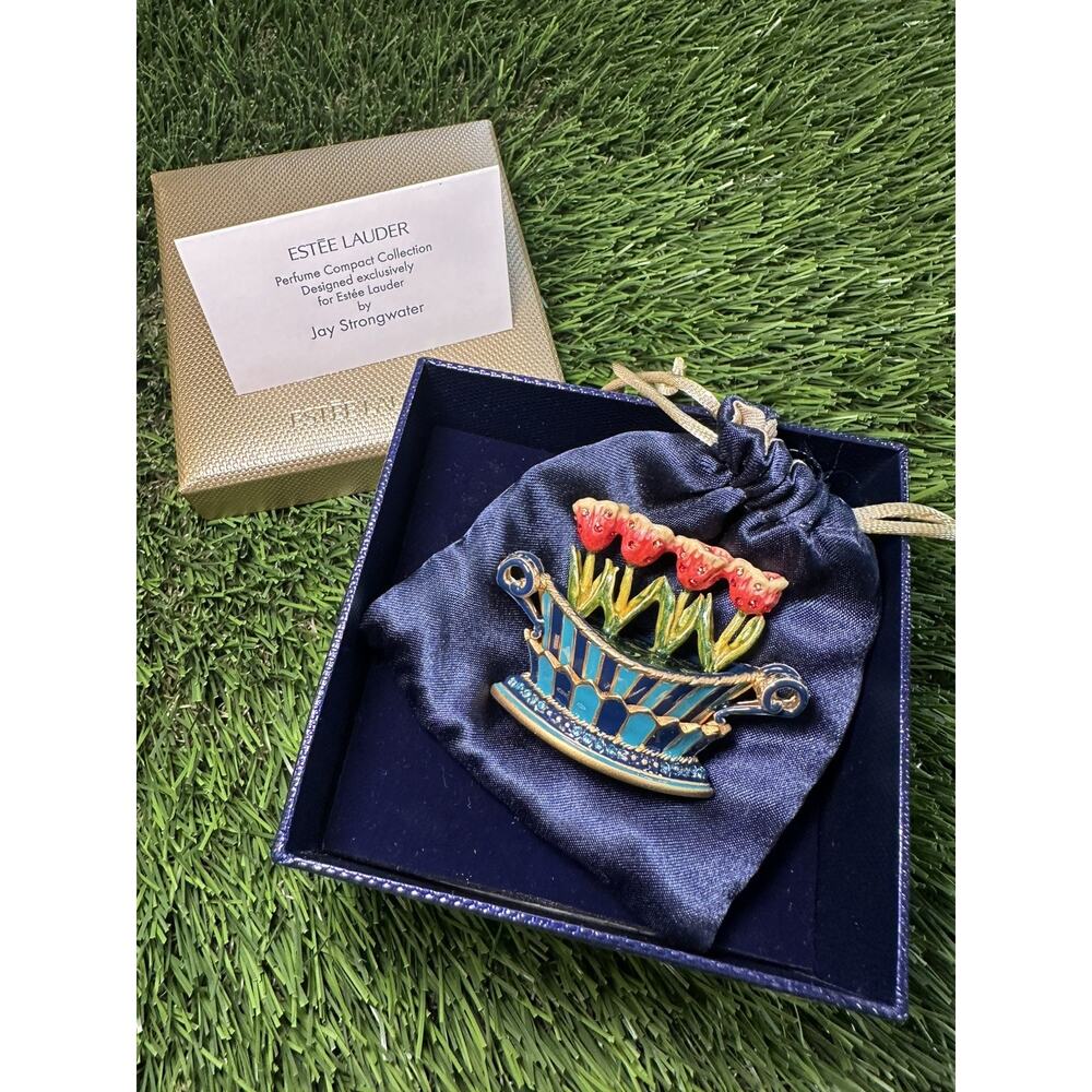 2004 ESTEE LAUDER JAY STRONGWATER TULIP QUARTET SOLID PERFUME COMPACT RARE